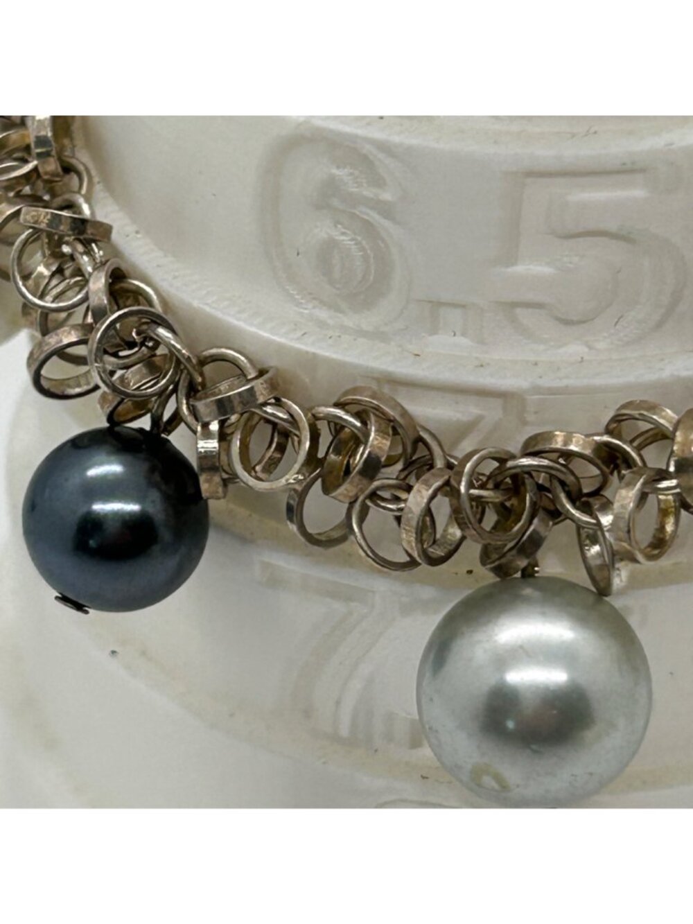 Vintage Silver Tone Chunky Chain Toggle Bracelet Multi-Color Faux Pearl Charms - Picture 10 of 10